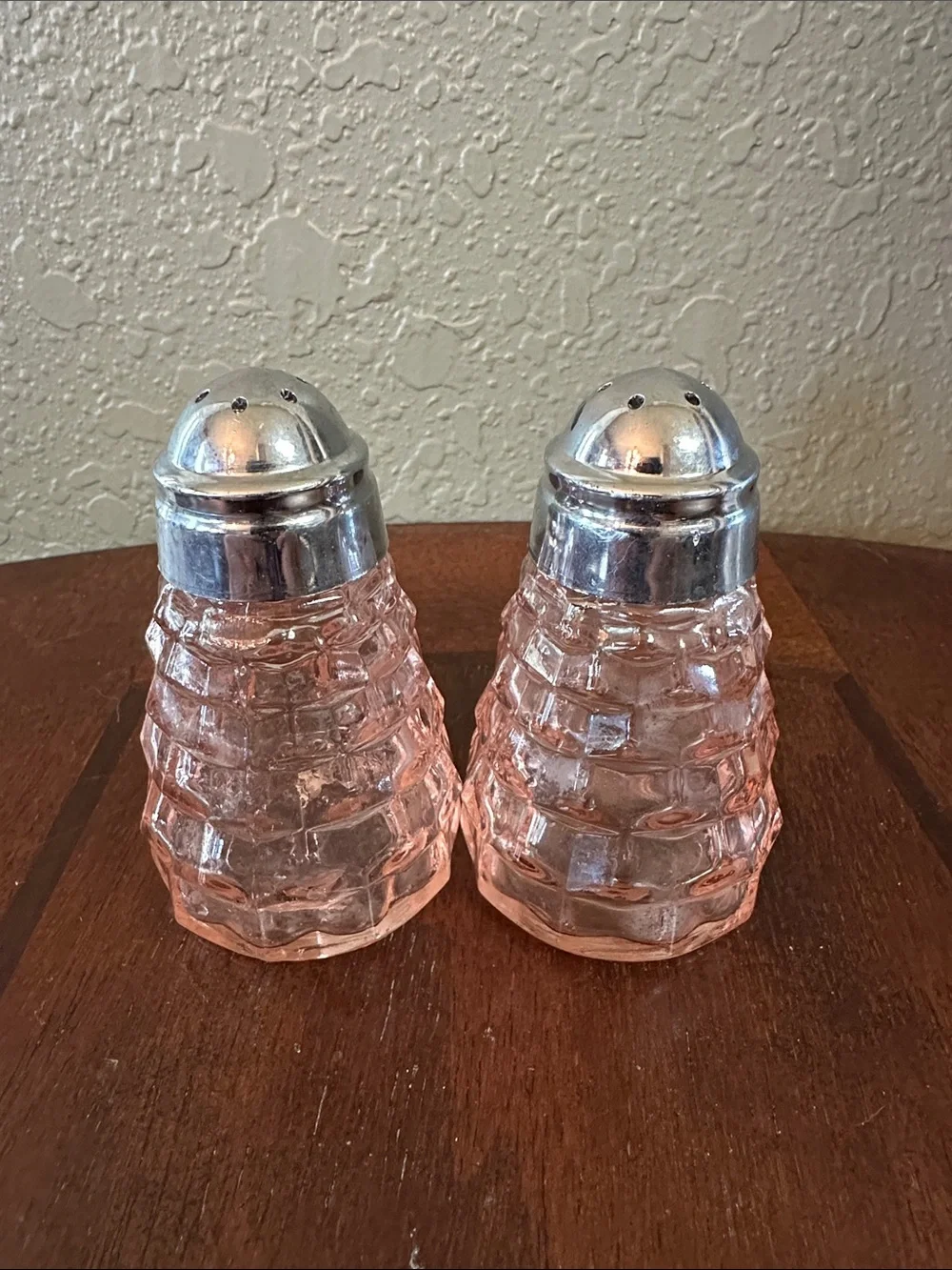 Pink Glass Salt and Pepper Shakers with Silver Tops - Set of 2